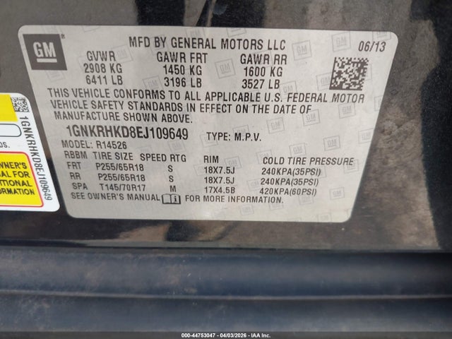 Chevrolet Traverse 2lt 2014 1GNKRHKD8EJ109649 Image 9