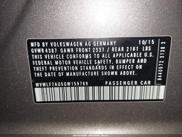 WVWLF7AU5GW159769 Volkswagen Golf R 4-door