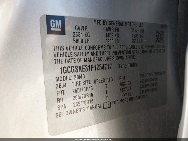 1GCGSAE31F1234717 Chevrolet Colorado Wt