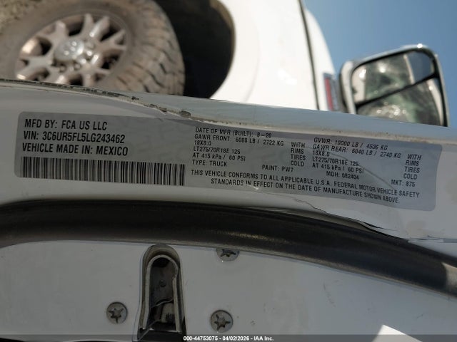 Продаж на аукціоні авто 2020 Ram 2500 Laramie  4x4 6'4 Box, vin: 3C6UR5FL5LG243462, номер лоту: 44753075