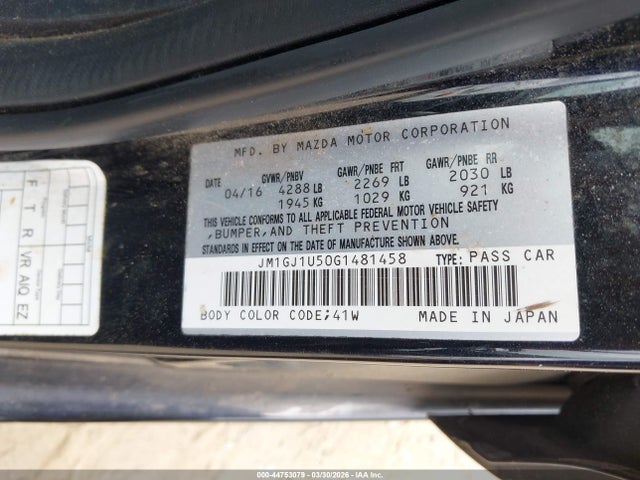 44753079 :رقم المزاد ، JM1GJ1U50G1481458 vin ، 2016 Mazda Mazda6 I Sport مزاد بيع