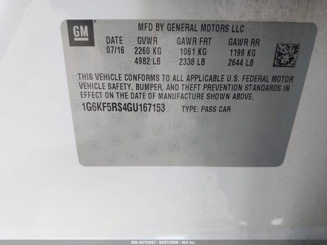 Продажа на аукционе авто 2016 Cadillac Ct6 Premium Luxury, vin: 1G6KF5RS4GU167153, номер лота: 44753087