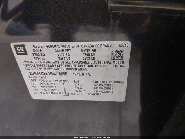 2GNALCEK1G6276896 Chevrolet EQUINOX LT