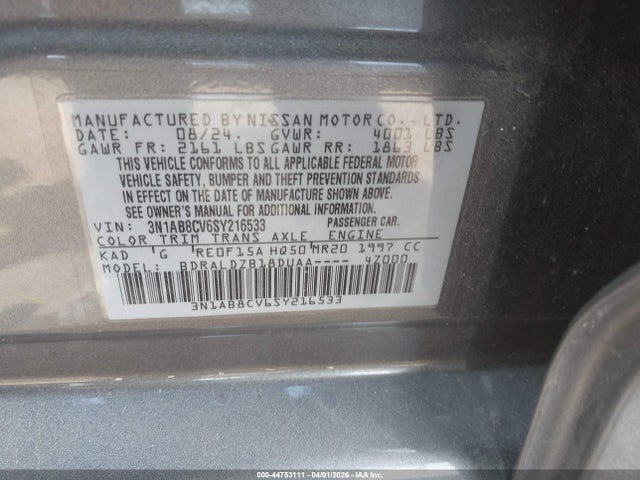 Aukcja sprzedaży 2025 Nissan Sentra Sv, vin: 3N1AB8CV6SY216533, numer aukcji: 44753111