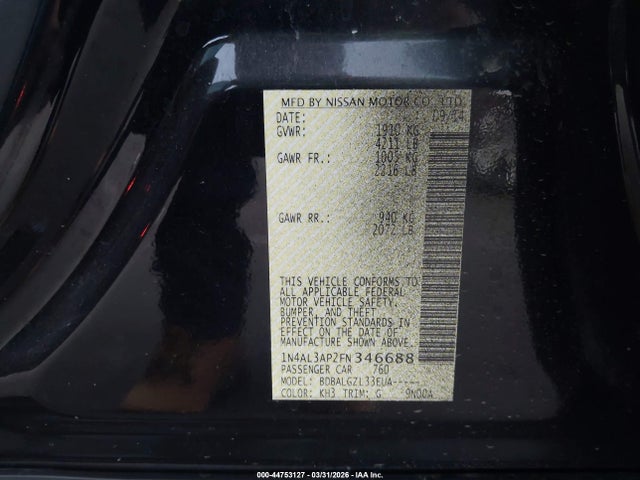 1N4AL3AP2FN346688 Nissan Altima 2.5/2.5 S/2.5 Sl/2.5 Sv