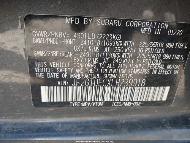 Продажа на аукционе авто 2020 Subaru Crosstrek Hybrid, vin: JF2GTDECXLH239918, номер лота: 44753130