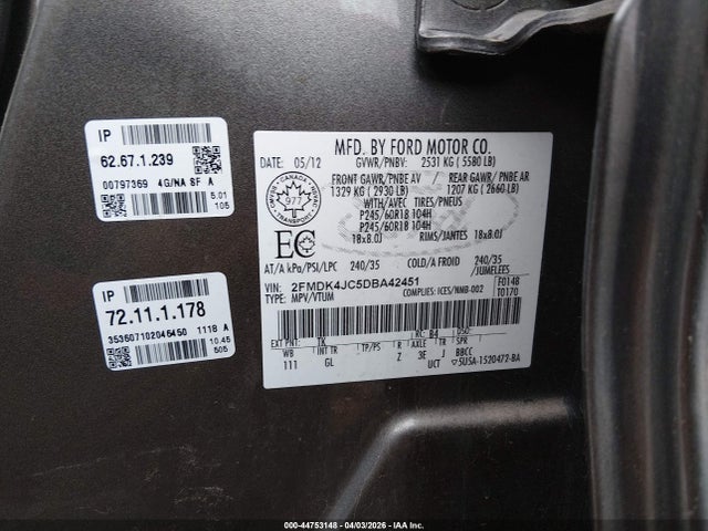 Продажа на аукционе авто 2013 Ford Edge Sel, vin: 2FMDK4JC5DBA42451, номер лота: 44753148