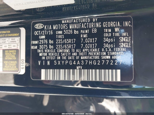 2017 KIA SORENTO 5XYPG4A37HG277227 Photo 8