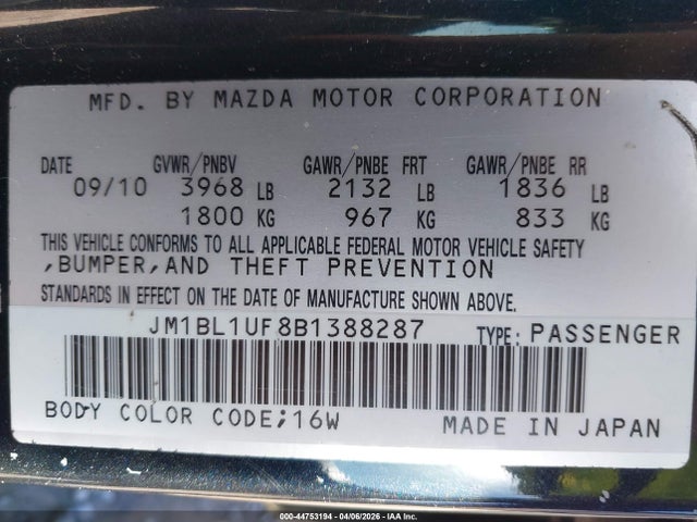 Продажа на аукционе авто 2011 Mazda Mazda3 I Sport, vin: JM1BL1UF8B1388287, номер лота: 44753194