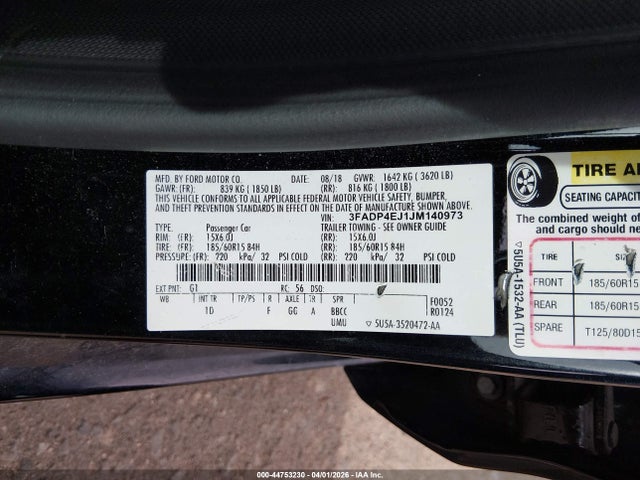 Aukcja sprzedaży 2018 Ford Fiesta Se, vin: 3FADP4EJ1JM140973, numer aukcji: 44753230