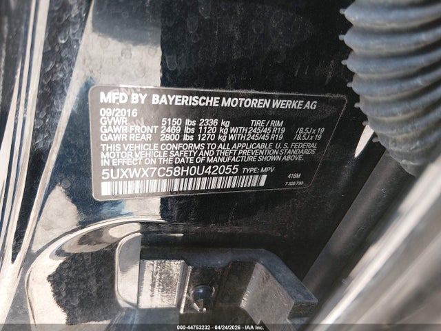 Продаж на аукціоні авто 2017 Bmw X3 Xdrive35i, vin: 5UXWX7C58H0U42055, номер лоту: 44753232