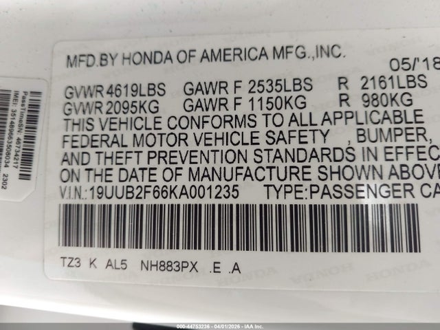Продажа на аукционе авто 2019 Acura Tlx, vin: 19UUB2F66KA001235, номер лота: 44753236