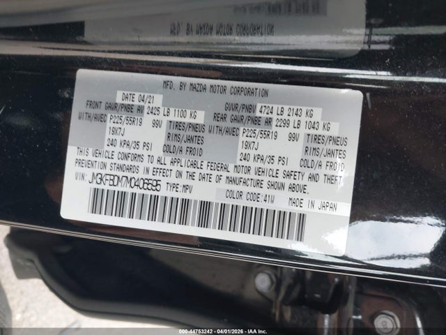 44753242 :رقم المزاد ، JM3KFBDM7M0406595 vin ، 2021 Mazda Cx-5 Grand Touring مزاد بيع
