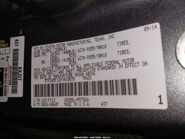 5TFDW5F12FX418878 Toyota Tundra Sr5 5.7l V8