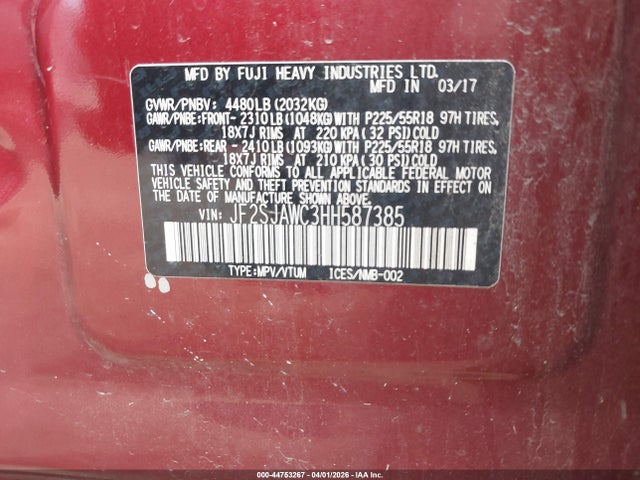 2017 SUBARU FORESTER JF2SJAWC3HH587385 Photo 8