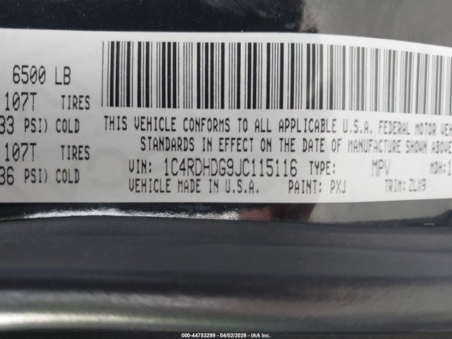 Продажа на аукционе авто 2018 Dodge Durango Gt Rwd, vin: 1C4RDHDG9JC115116, номер лота: 44753299