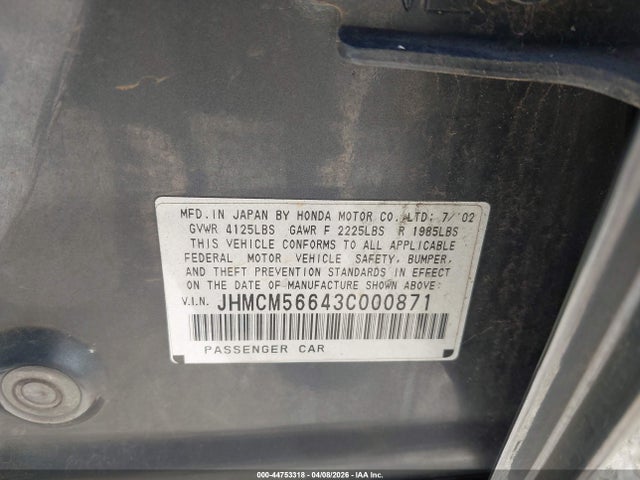 Продажа на аукционе авто 2003 Honda Accord 2.4 Ex, vin: JHMCM56643C000871, номер лота: 44753318