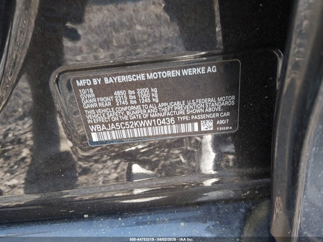44753319 :رقم المزاد ، WBAJA5C52KWW10436 vin ، 2019 Bmw 530i مزاد بيع