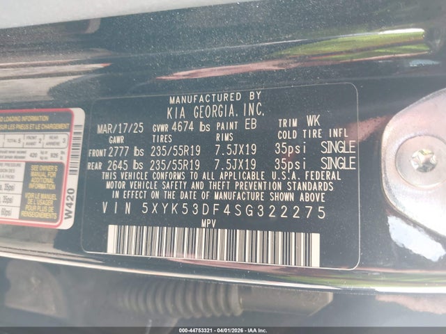 Продаж на аукціоні авто 2025 Kia Sportage Sx-prestige, vin: 5XYK53DF4SG322275, номер лоту: 44753321