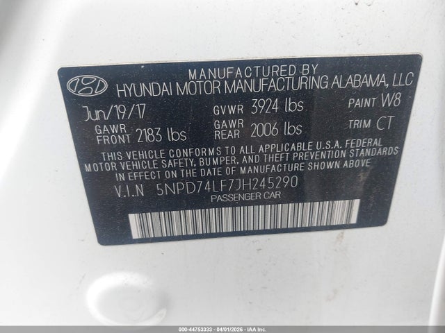 2018 Hyundai Elantra Se მანქანა იყიდება აუქციონზე, vin: 5NPD74LF7JH245290, აუქციონის ნომერი: 44753333
