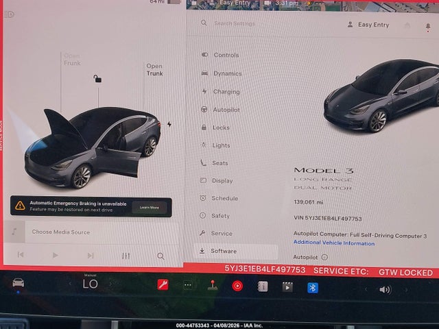 Aukcja sprzedaży 2020 Tesla Model 3 Long Range Dual Motor All-wheel Drive, vin: 5YJ3E1EB4LF497753, numer aukcji: 44753343