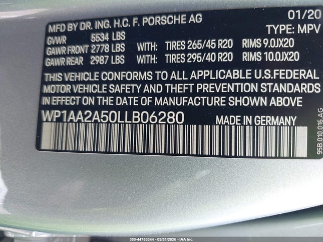 Продажа на аукционе авто 2020 Porsche Macan, vin: WP1AA2A50LLB06280, номер лота: 44753344