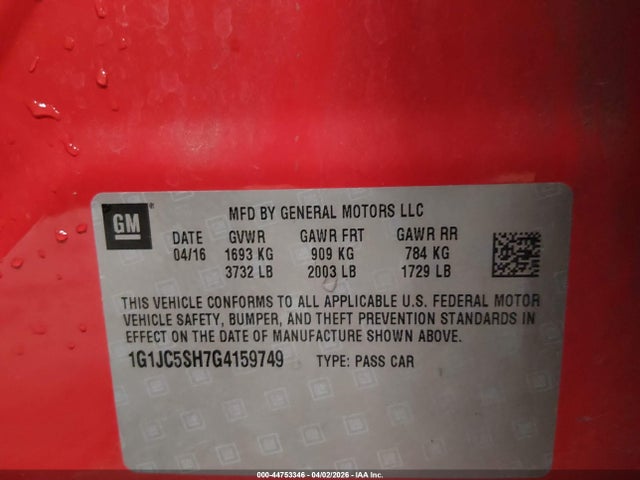 1G1JC5SH7G4159749 Chevrolet Sonic Lt Auto