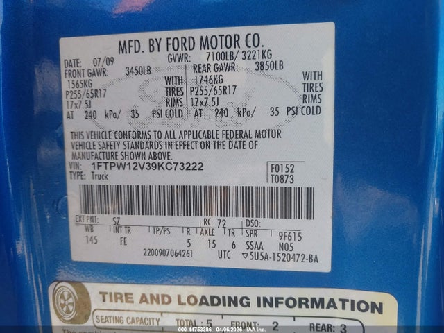 2009 FORD F-150 1FTPW12V39KC73222 Photo 8