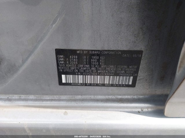 2018 Subaru Impreza 2.0i Premium მანქანა იყიდება აუქციონზე, vin: 4S3GTAD61J3749044, აუქციონის ნომერი: 44753391