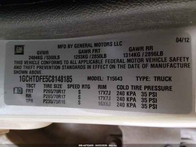 2012 CHEVROLET COLORADO 1GCHTDFE5C8148185 Photo 8