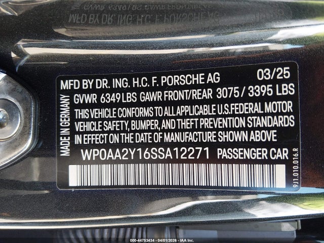 WP0AA2Y16SSA12271 Porsche Taycan 4