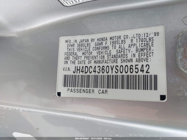 2000 ACURA INTEGRA JH4DC4360YS006542 Photo 8