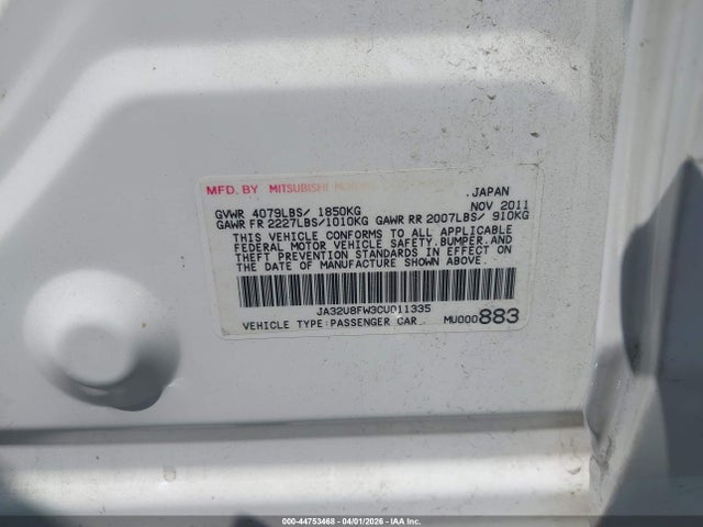 44753468 :رقم المزاد ، JA32U8FW3CU011335 vin ، 2012 Mitsubishi Lancer Gt مزاد بيع
