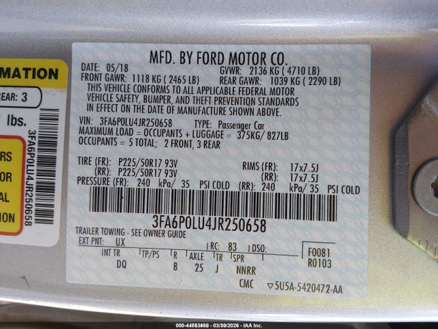 2018 FORD FUSION HYBRID 3FA6P0LU4JR250658 Photo 8