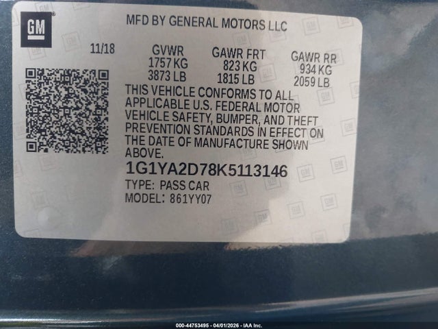 Продажа на аукционе авто 2019 Chevrolet Corvette Stingray, vin: 1G1YA2D78K5113146, номер лота: 44753495