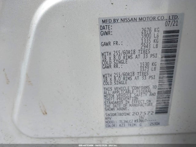 2022 Nissan Pathfinder Sv 4wd მანქანა იყიდება აუქციონზე, vin: 5N1DR3BD1NC207572, აუქციონის ნომერი: 44753496