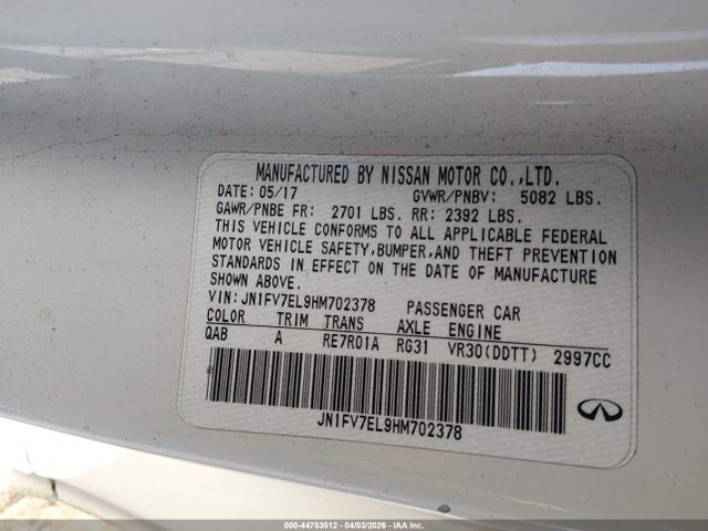 Продаж на аукціоні авто 2017 Infiniti Q60 3.0t Red Sport 400, vin: JN1FV7EL9HM702378, номер лоту: 44753512