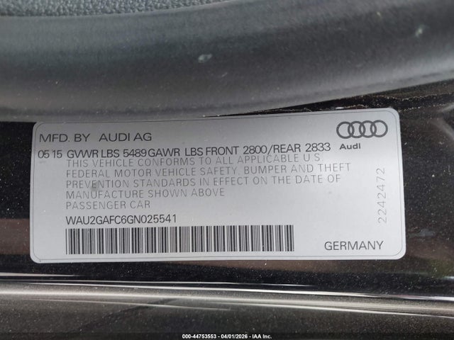 Aukcja sprzedaży 2016 Audi A7 3.0t Premium Plus, vin: WAU2GAFC6GN025541, numer aukcji: 44753553