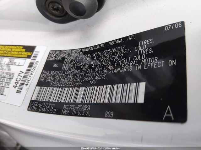 Aukcja sprzedaży 2006 Toyota Sienna Xle Limited, vin: 5TDZA22C76S527806, numer aukcji: 44753555