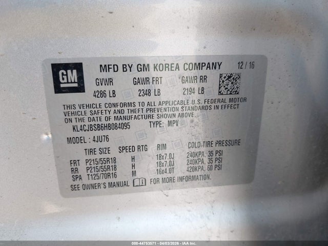 2017 Buick Encore Preferred Ii მანქანა იყიდება აუქციონზე, vin: KL4CJBSB6HB084095, აუქციონის ნომერი: 44753571