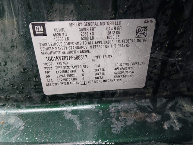 Продажа на аукционе авто 2015 Chevrolet Silverado 2500hd Lt, vin: 1GC1KVE87FF588317, номер лота: 44753602