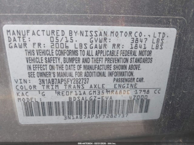 3N1AB7AP5FY282737 Nissan SENTRA SL