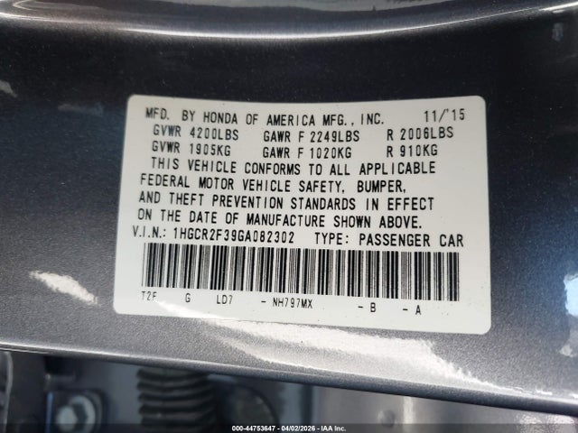 1HGCR2F39GA082302 Honda ACCORD LX