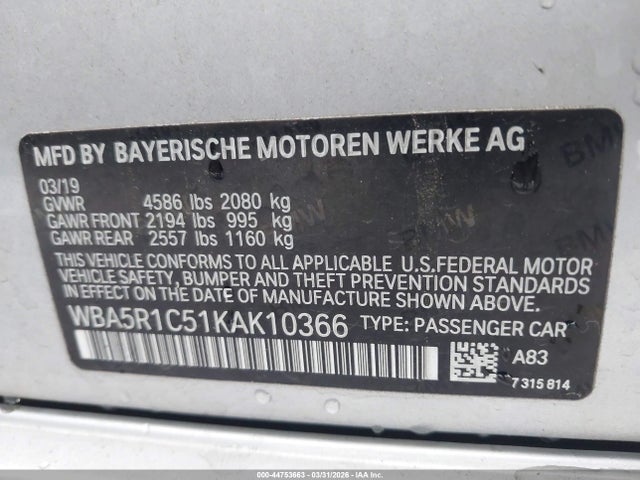 WBA5R1C51KAK10366 BMW 330I