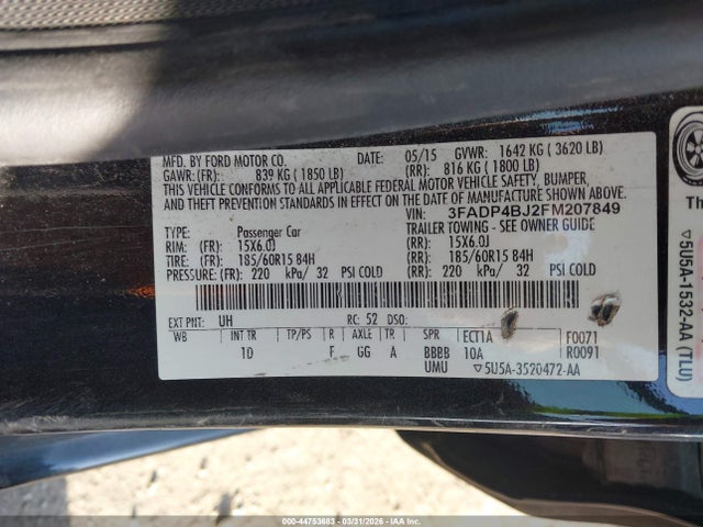 Продажа на аукционе авто 2015 Ford Fiesta Se, vin: 3FADP4BJ2FM207849, номер лота: 44753683