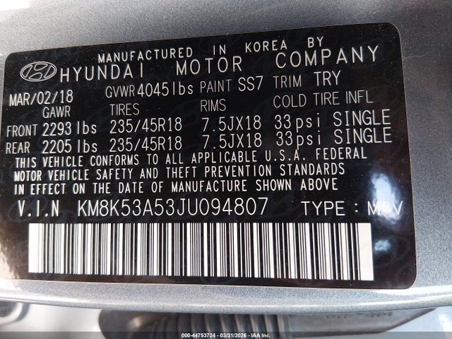 2018 HYUNDAI KONA KM8K53A53JU094807 Photo 8