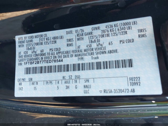 44753732 :رقم المزاد ، 1FTBF2BT7TED78544 vin ، 2026 Ford F-250 Xl مزاد بيع