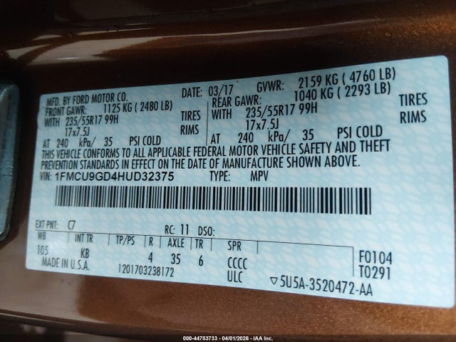 2017 FORD ESCAPE 1FMCU9GD4HUD32375 Photo 8