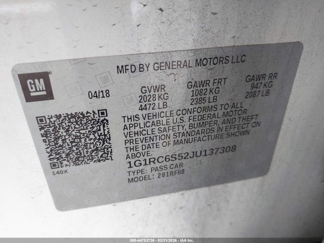 1G1RC6S52JU137308 Chevrolet VOLT LT