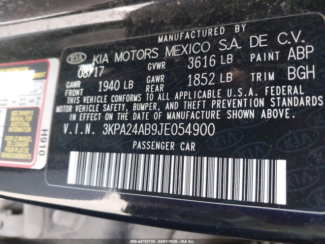 Aukcja sprzedaży 2018 Kia Rio Lx, vin: 3KPA24AB9JE054900, numer aukcji: 44753738